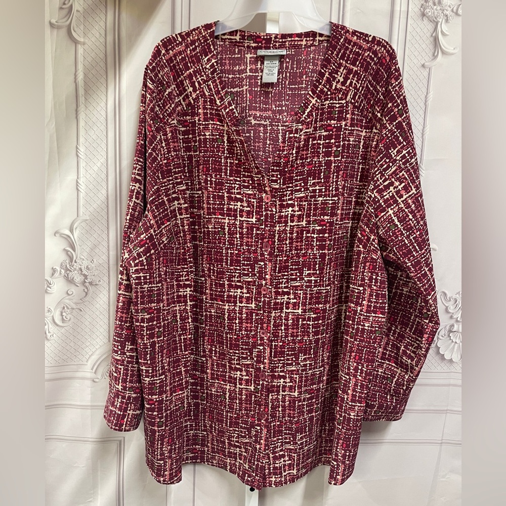 Catherines Burgundy Abstract Artsy Tunic 2x 22/24W Blouse